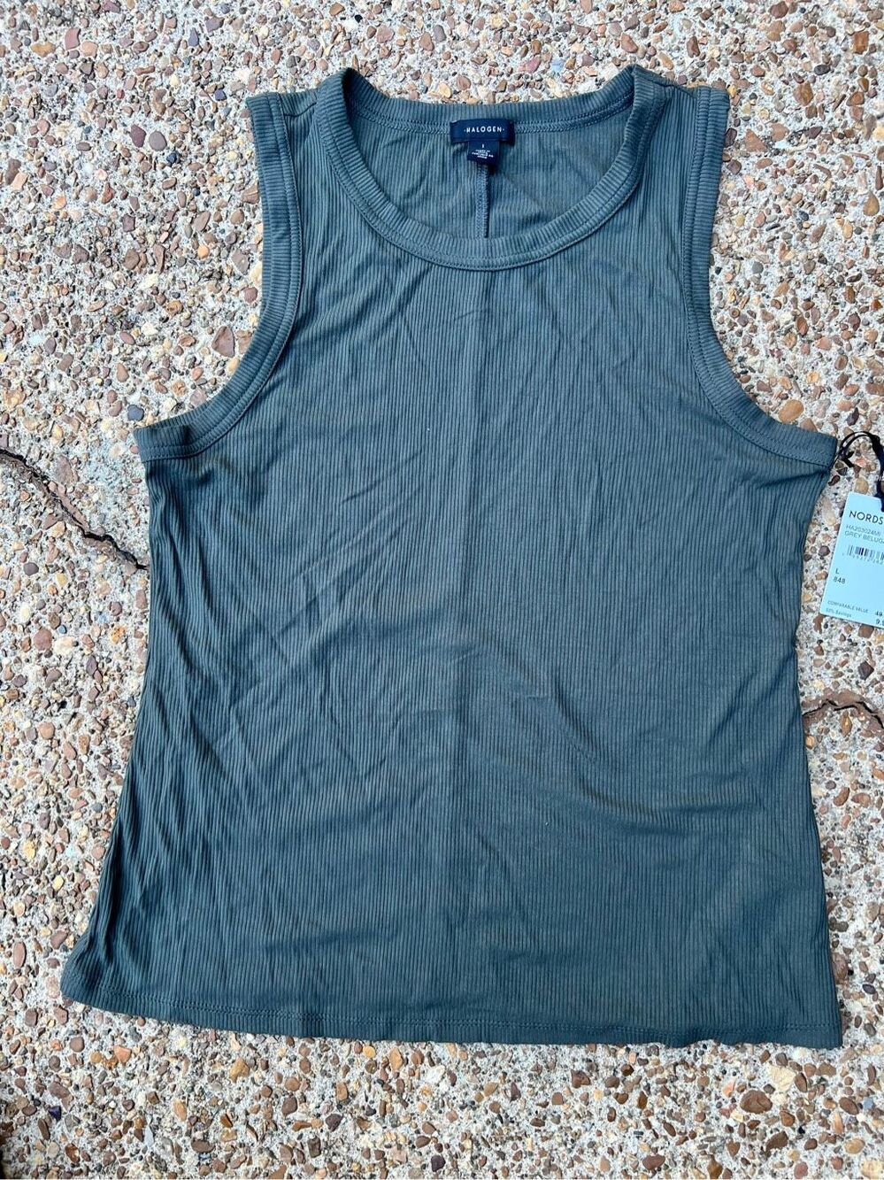 Halogen Nordstrom  Gray Beluga Basic Ribbed Tank Top Shirt L NWT $49